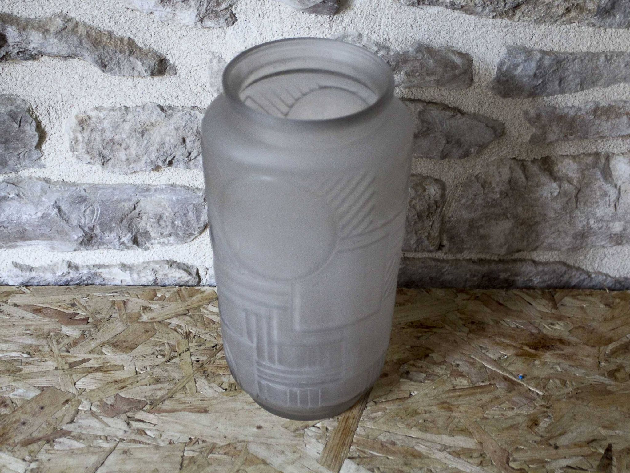 Molded pressed glass vase with geometric decoration Verrerie Legras