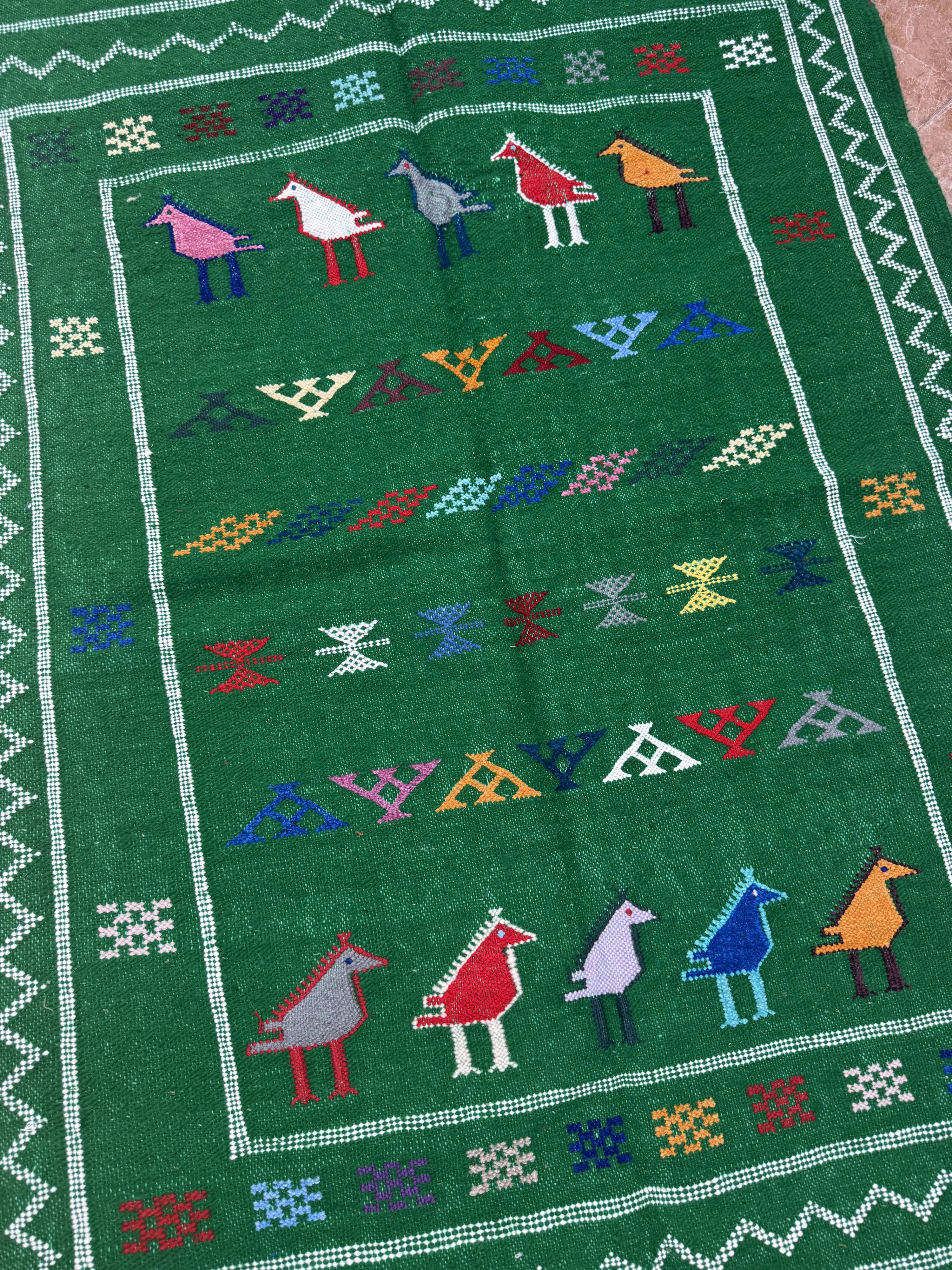 Handwoven Berber Kilim rug: Small Moroccan tribal accent rug