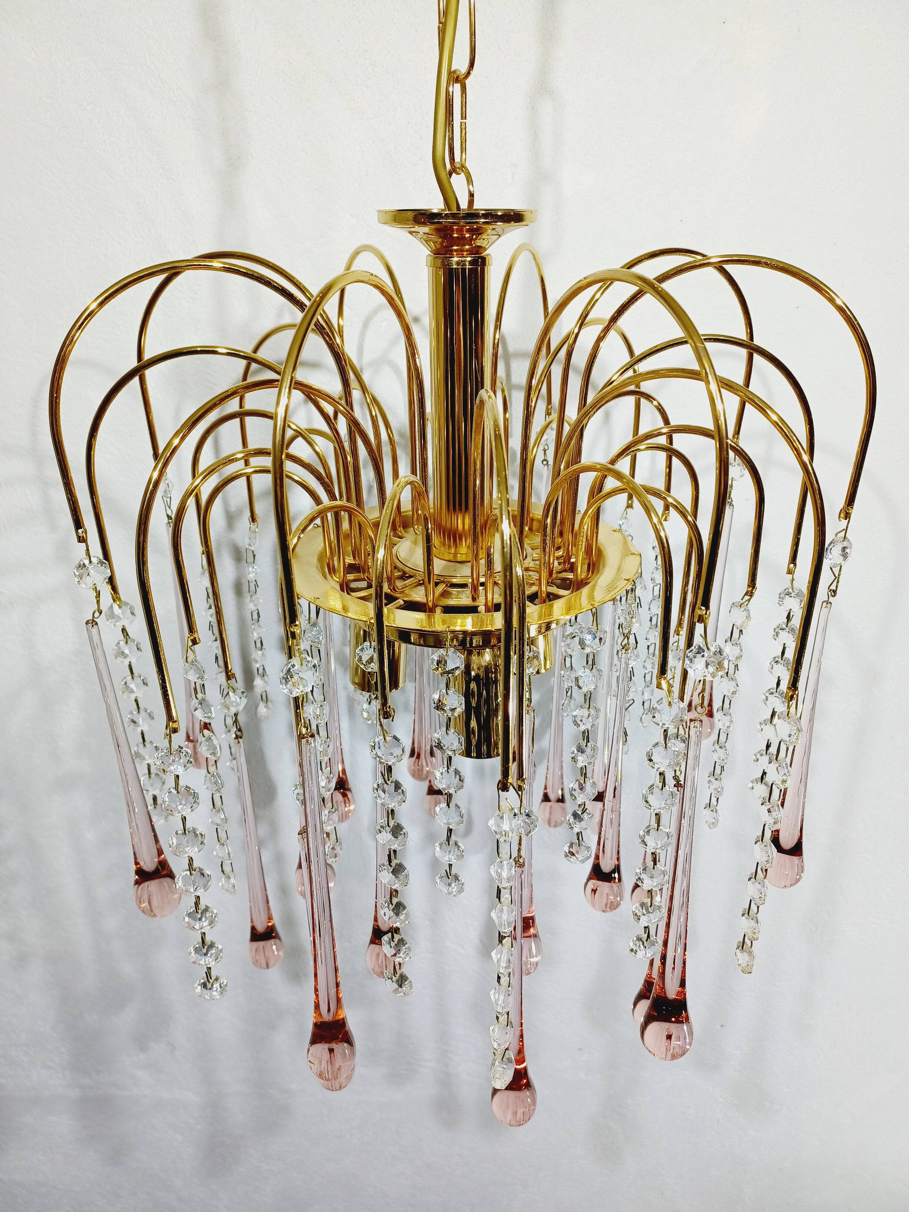Murano chandelier with pink tassels with 3 lights