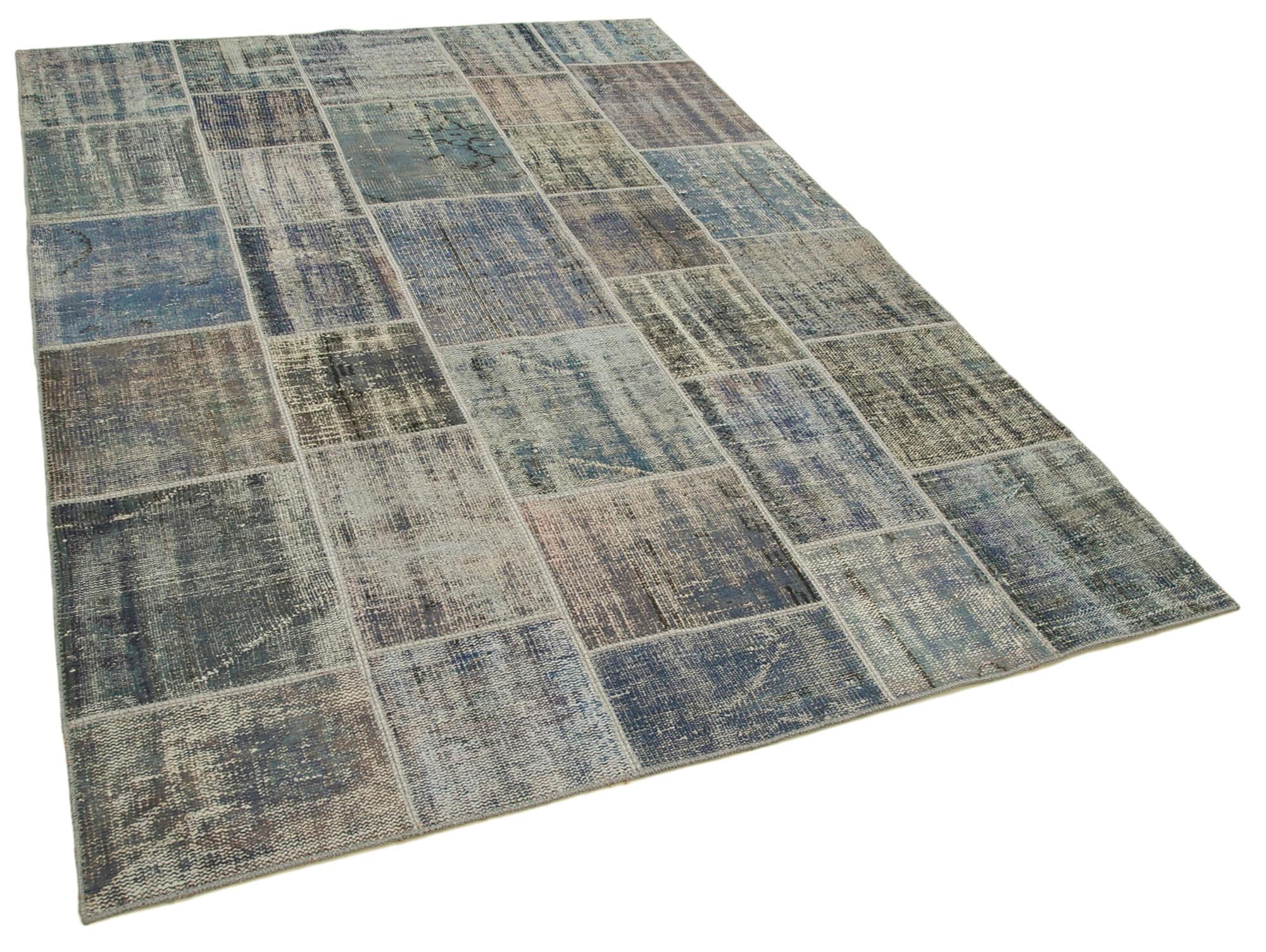 Hand-knotted oriental overdyed 173 cm x 242 cm grey patchwork carpet