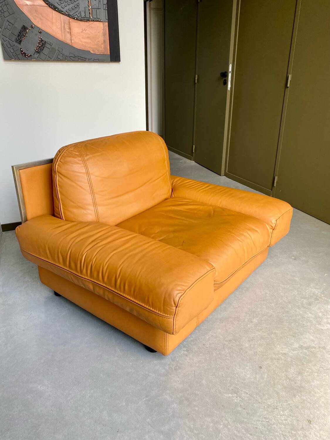 Fauteuil vintage Steiner en cuir havane