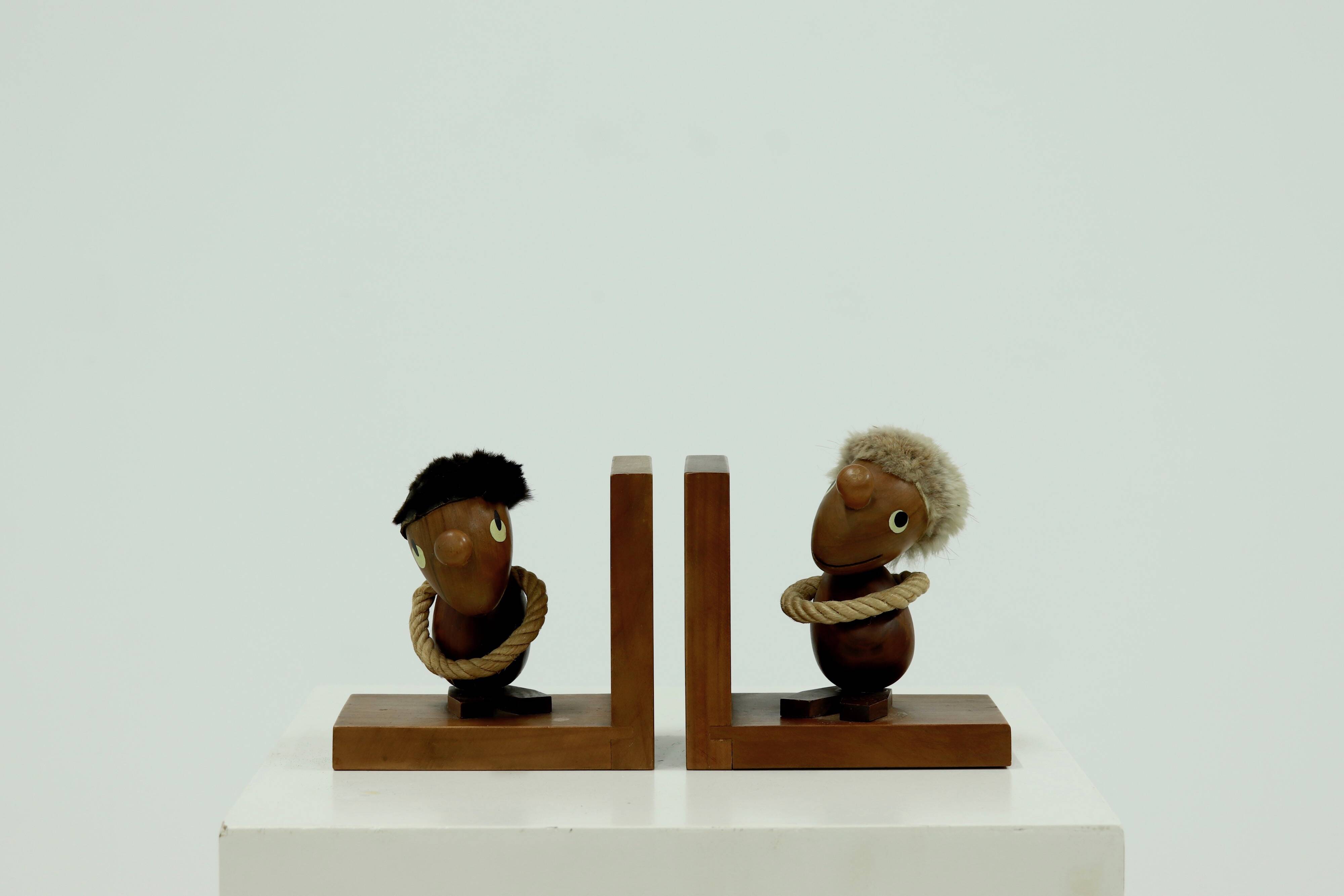 Danish Design Optimist and Pessimist Book Ends by Hans Bolling 1960s