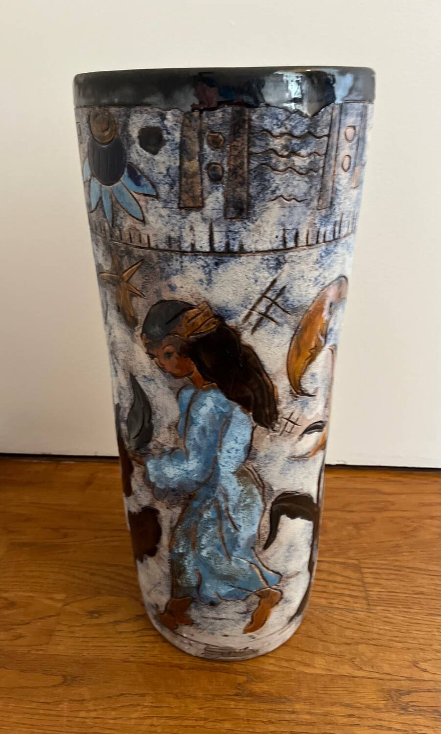 Large ceramic roller vase or umbrella stand