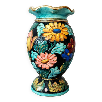 Large Vallauris vase signed JTF = F – 31 cm – polychrome floral decoration