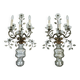 Pair French Maison Bagues Crystal Bronze Sconces, 1960s