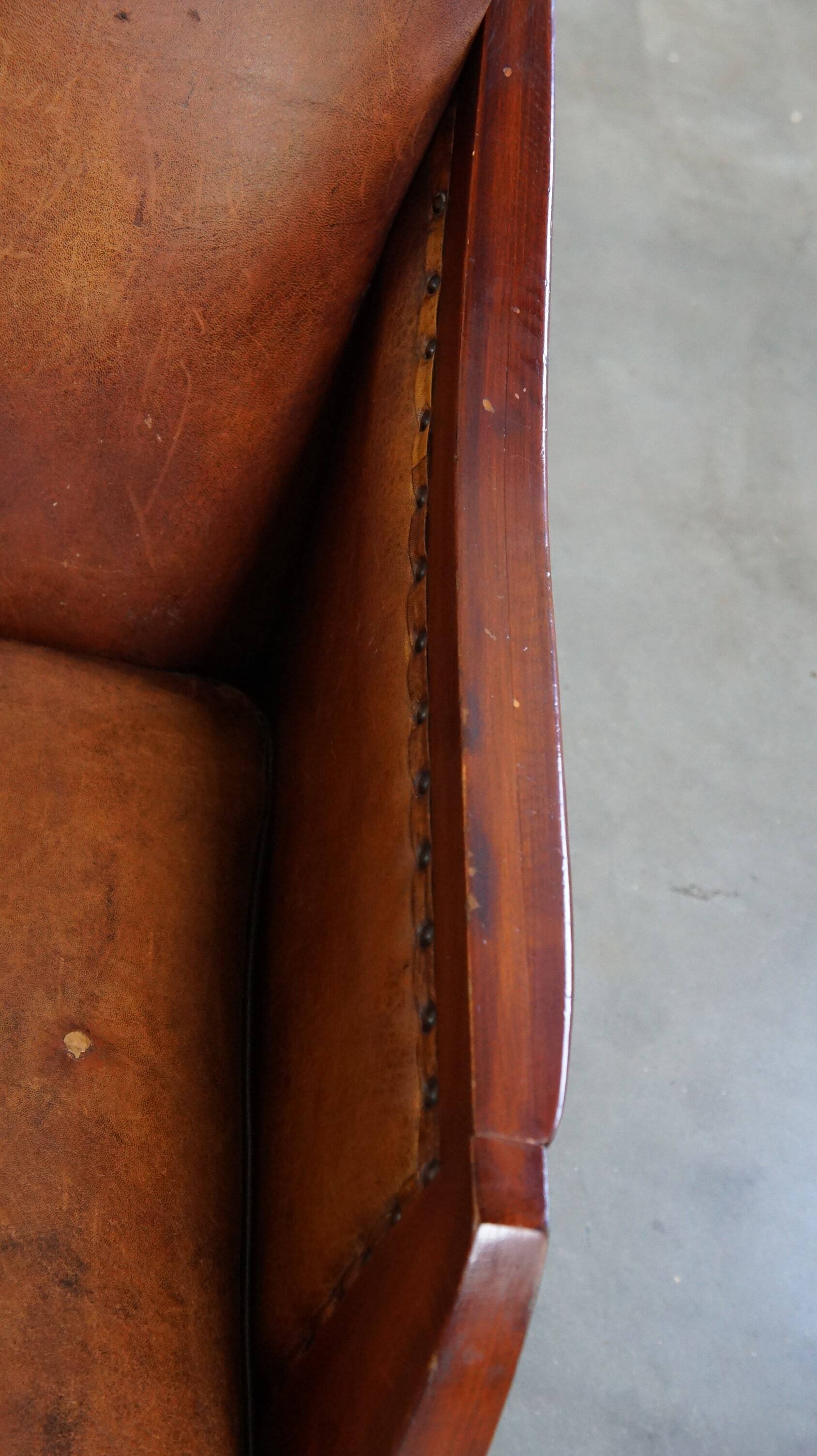 Unique, stately, comfortable sheepskin Art Deco design armchair