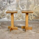 Series of 3 side tables in oak and pine