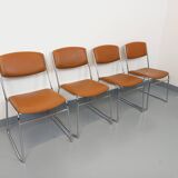 4 vintage sleigh chairs from the 70s, in designer chrome metal