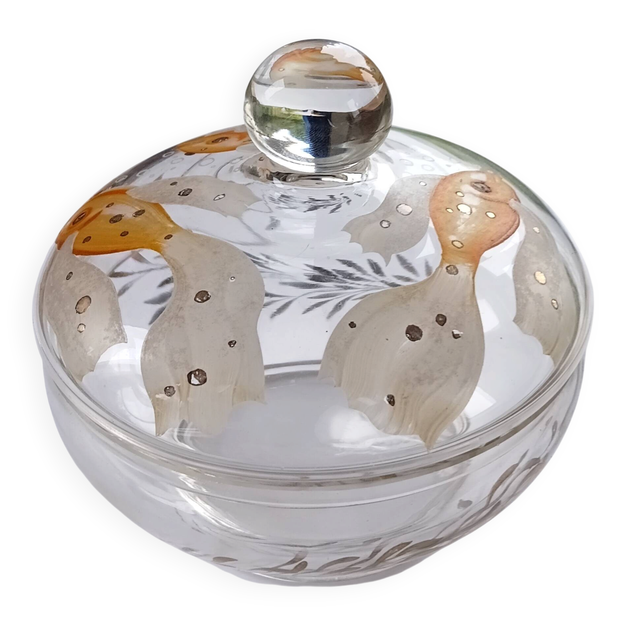1930s Antique Bohemian Glass Bonbon Dish, Hand blown & painted, Art Deco