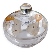 Bonbonnière en verre bohémien antique des années 1930, soufflée à la main et peinte, Art Déco