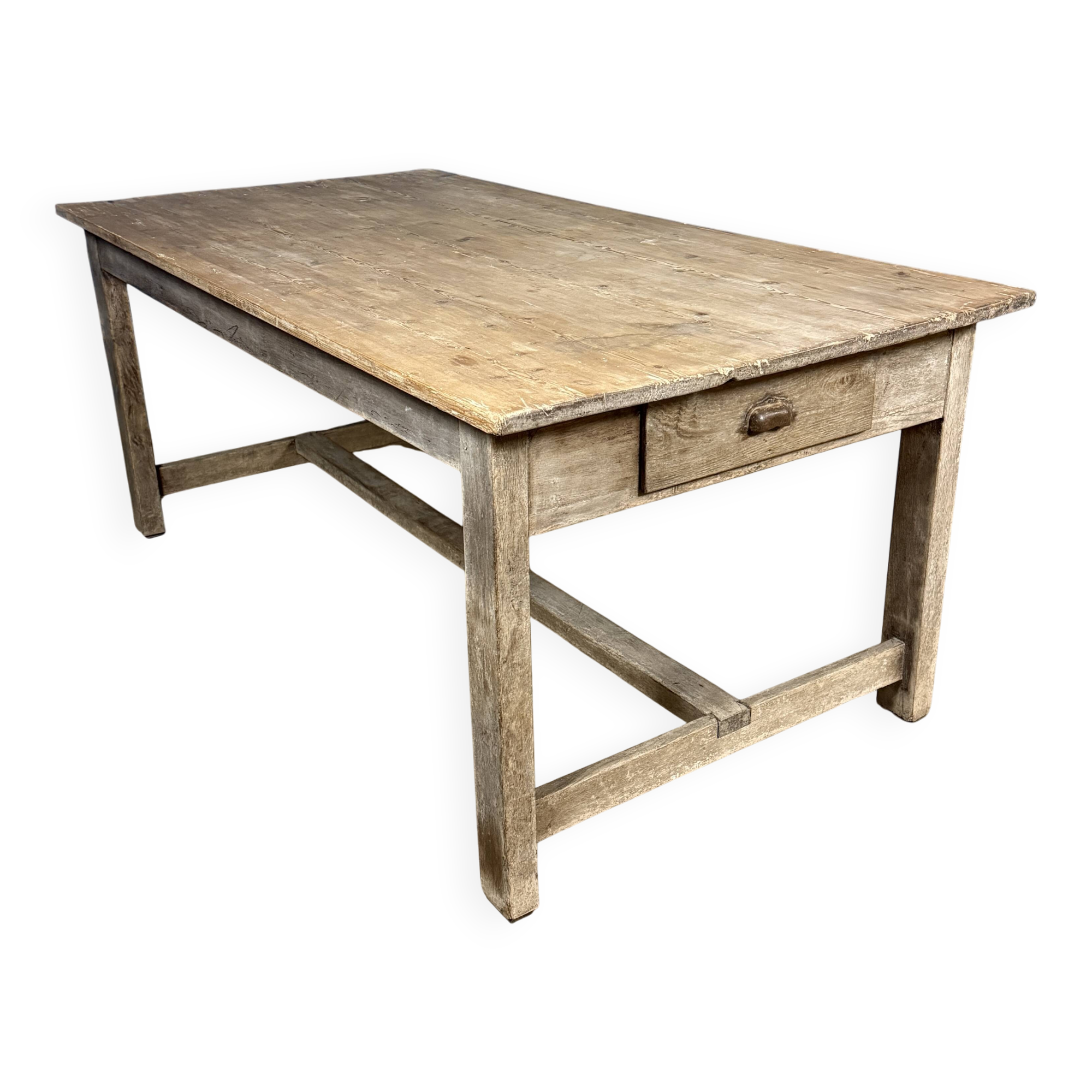 French farmhouse dining table with pine top and oak base