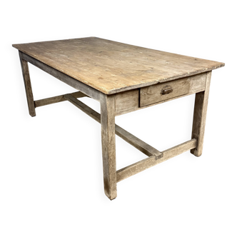 French farmhouse dining table with pine top and oak base