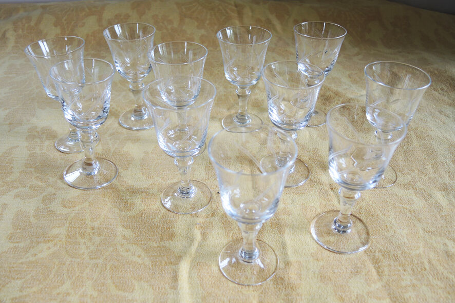 11 old digestive glasses in cut glass