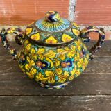 Sweet box with handles, antique caltagirone polychrome ceramic.