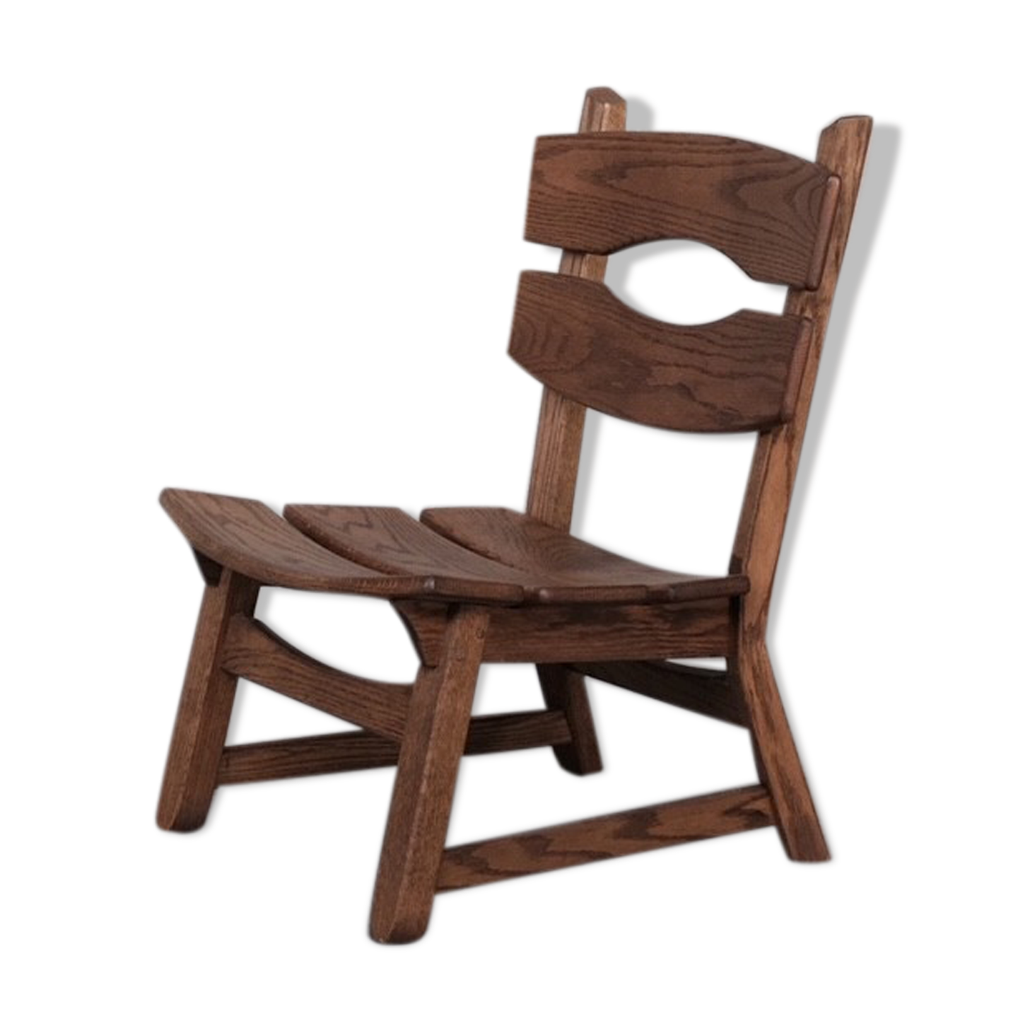 Brutalist mid-century low wooden lounge chair