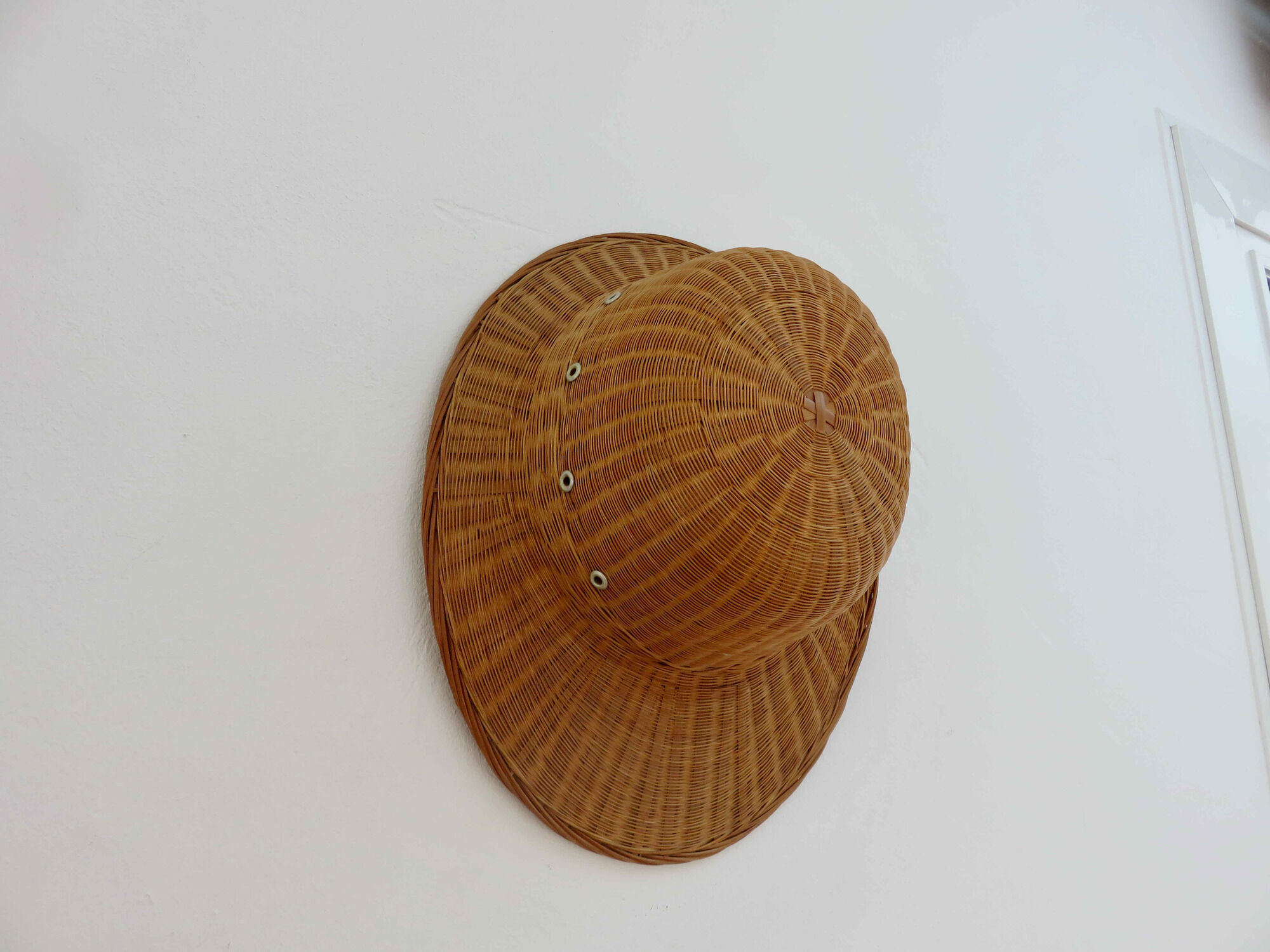 Hat, colonial rattan helmet, wicker 70s
