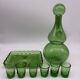 Service à liqueur Biot verre soufflé vert bullé carafe 6 verres plateau