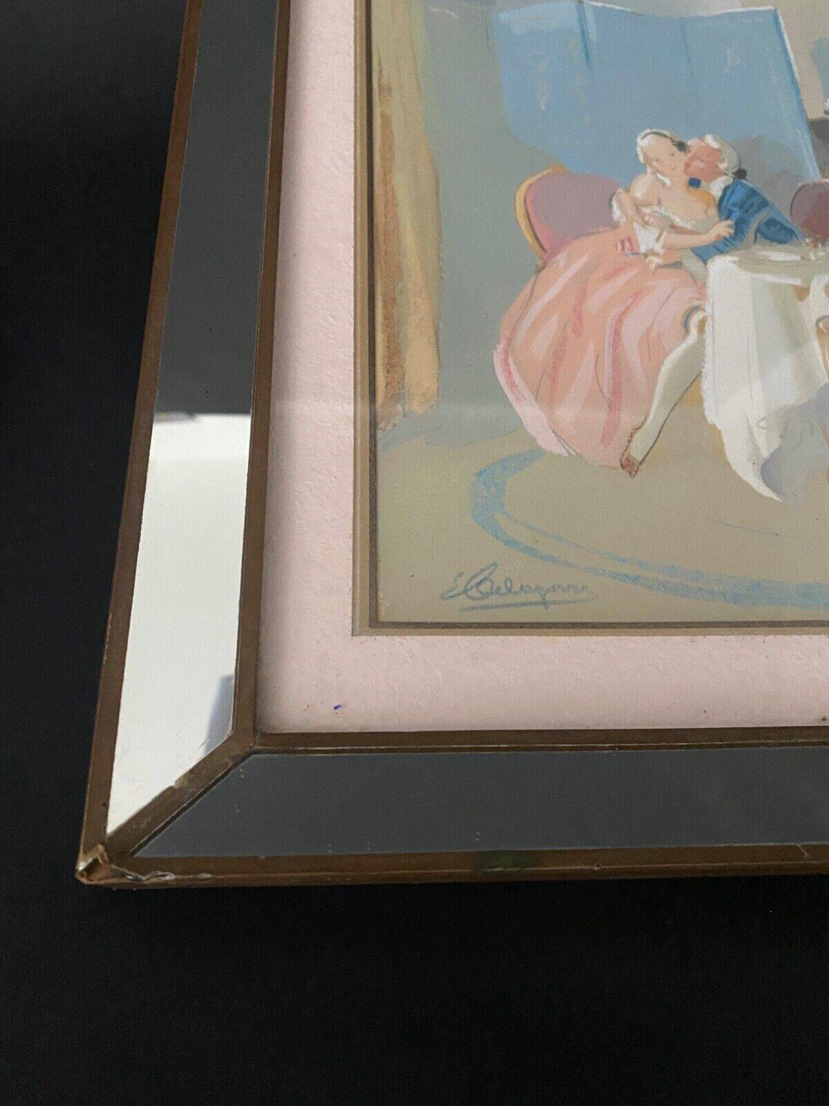 Watercolor on paper in the style of Guiraud de Scévola interior scene