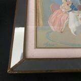 Watercolor on paper in the style of Guiraud de Scévola interior scene