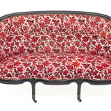 Carved wooden bench, silk velvet, 1930