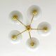 Lustre vintage en laiton & verre opalin – 5 branches – 60 × 54 cm