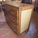 Vintage oak chest of drawers with herringbone patterns from the 1960s.