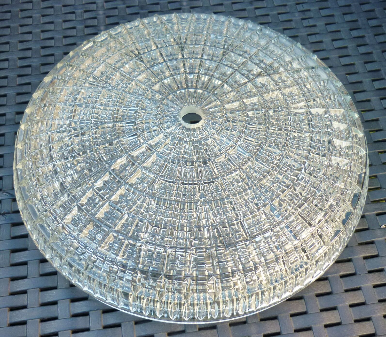 Ceiling lamp, vintage wall lamp, thick glass and chrome, 60s/70s