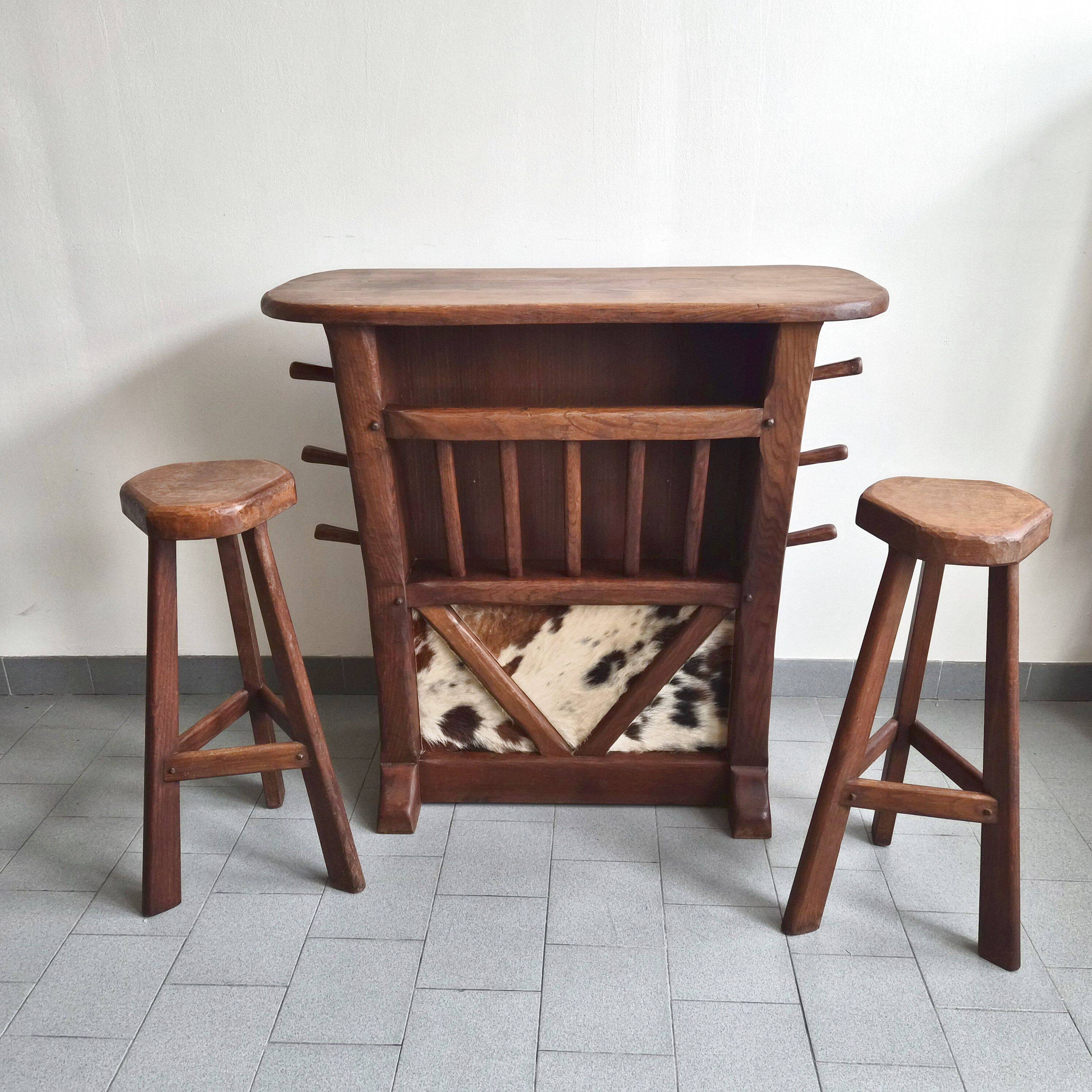 1970s vintage brutalist bar and stools