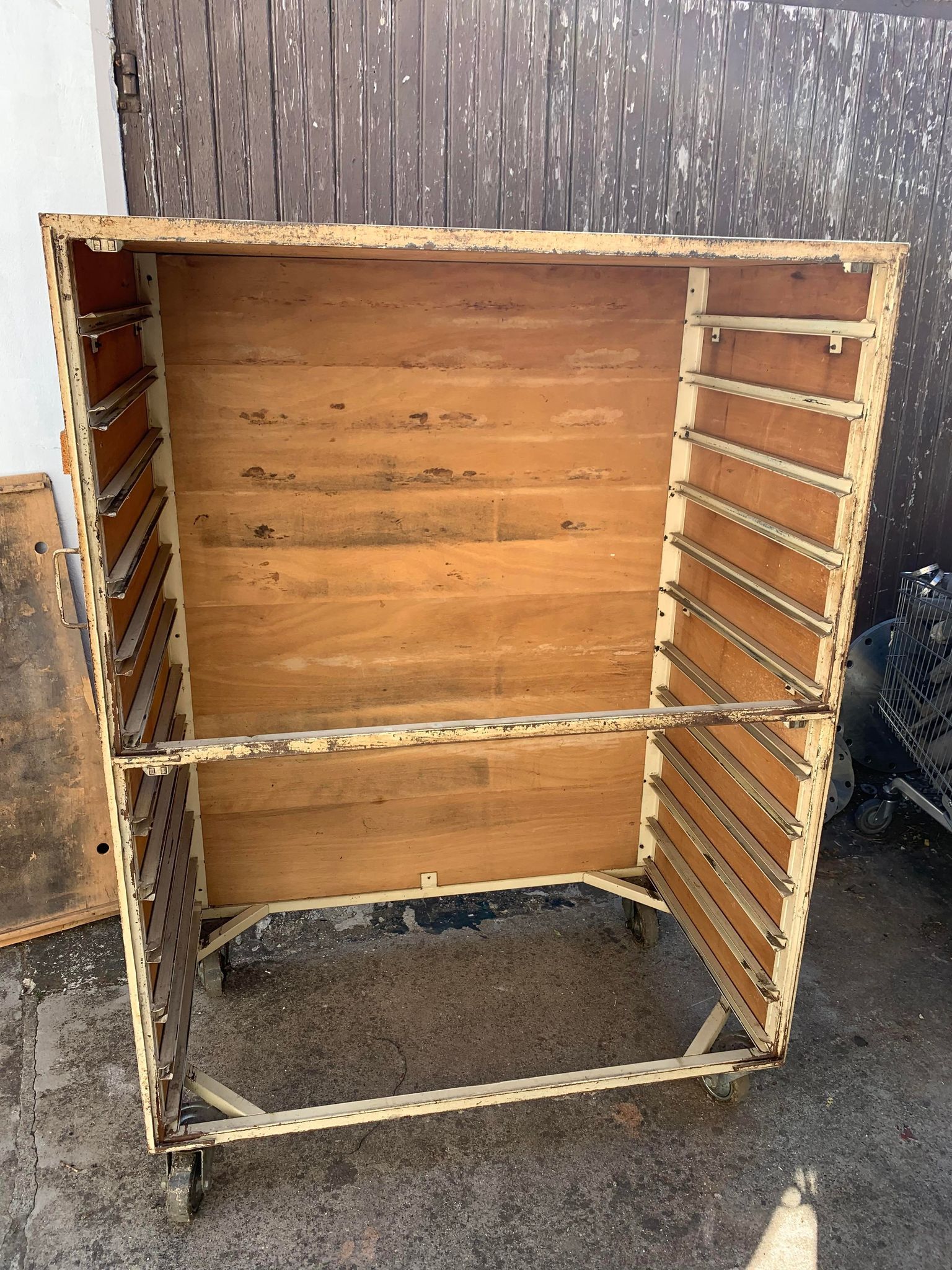 Old furniture by trade bakery bread trolley cabinet iron and wood
