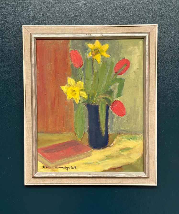 Original Swedish Oil On Panel – “Spring Bouquet” By K Lundquist – Vintage & Framed