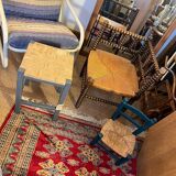Corner chair in turned wood and straw