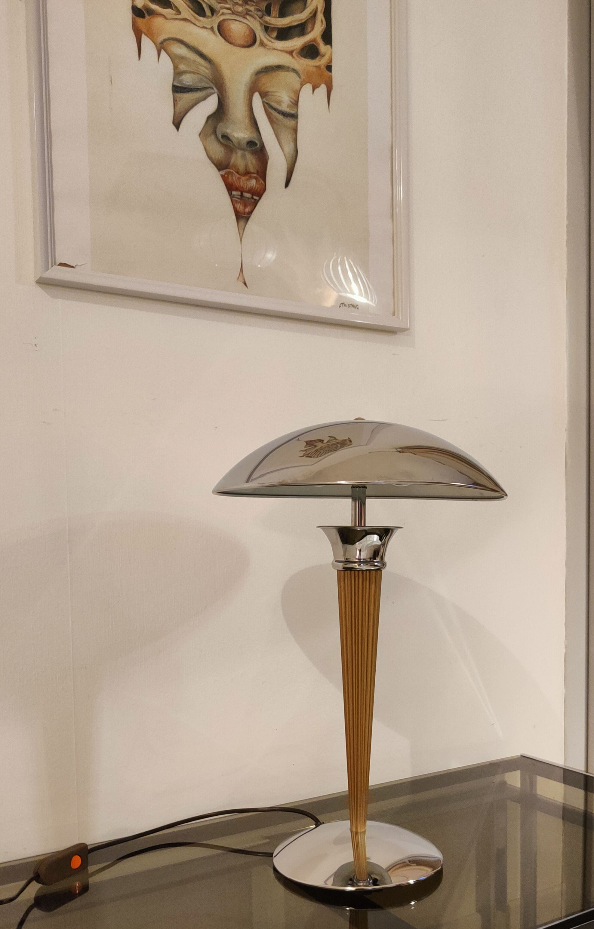 Lampe champignon 1970 chromé et or patiné