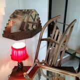 Mirror, art deco, wood, khaki patina, bevelled mirror