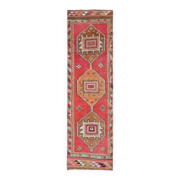1970s Vintage Turkish Hand-Knotted Wool Cotton Pink Runner Rug