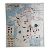 Vintage school map of France "Commerce and Clothing"