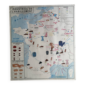 Vintage school map mdi FRANCE Commerce and clothing.