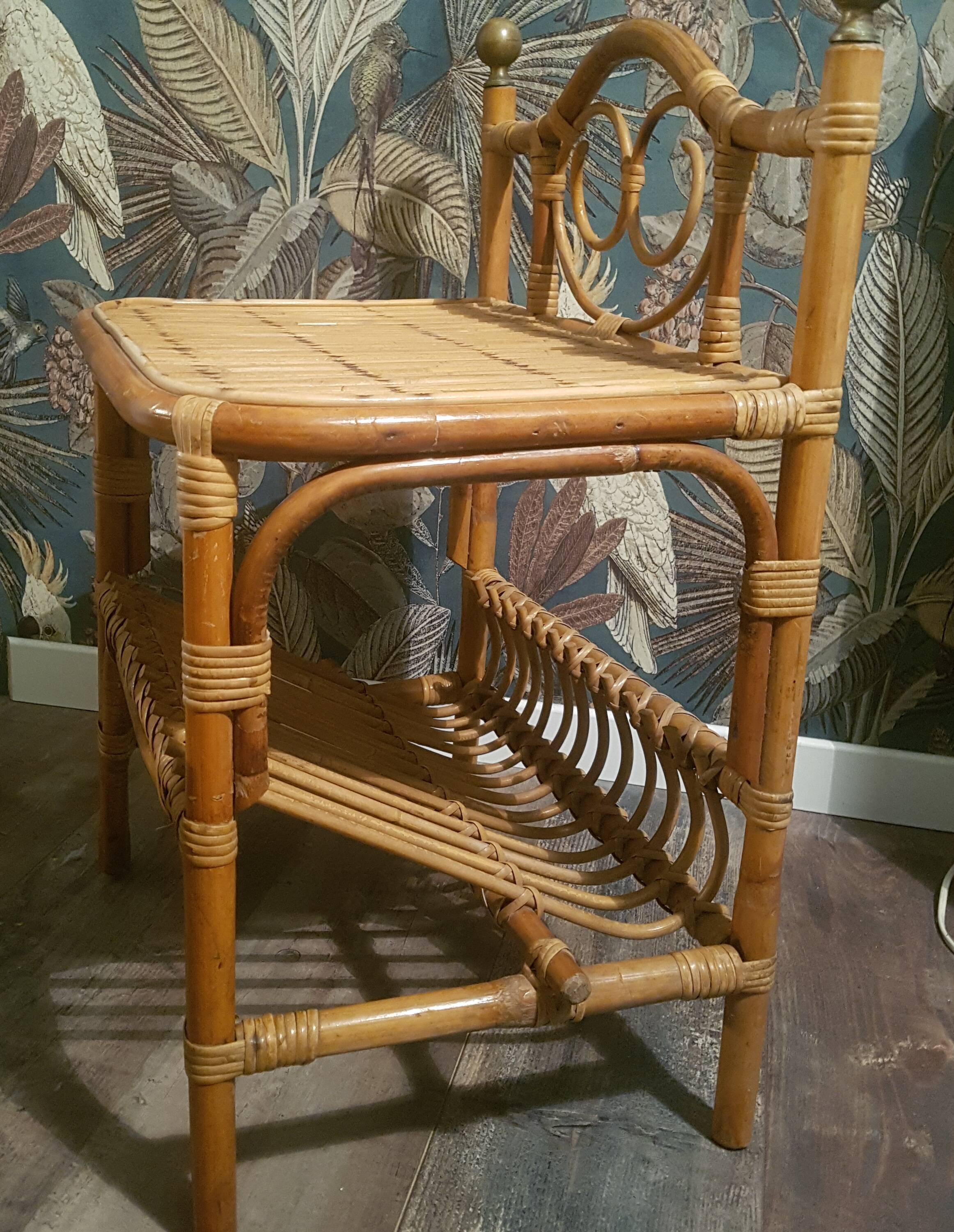 Vintage rattan bedside table