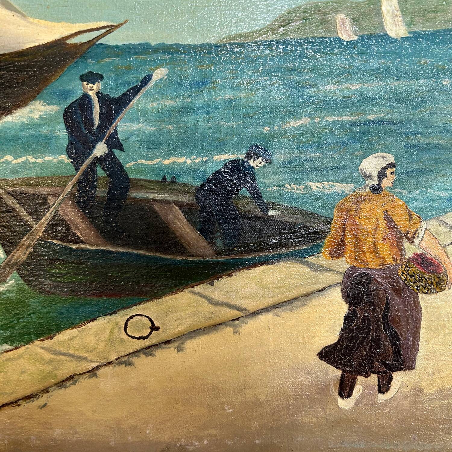 Large painting of an old fishing port