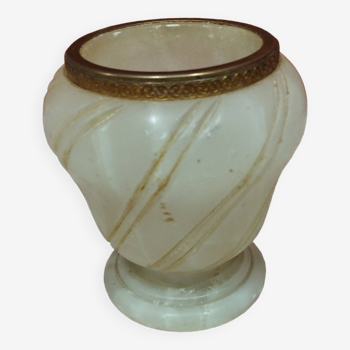 Vintage : petit vase boule en pierre naturelle et laiton