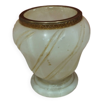 Vintage : petit vase boule en pierre naturelle et laiton