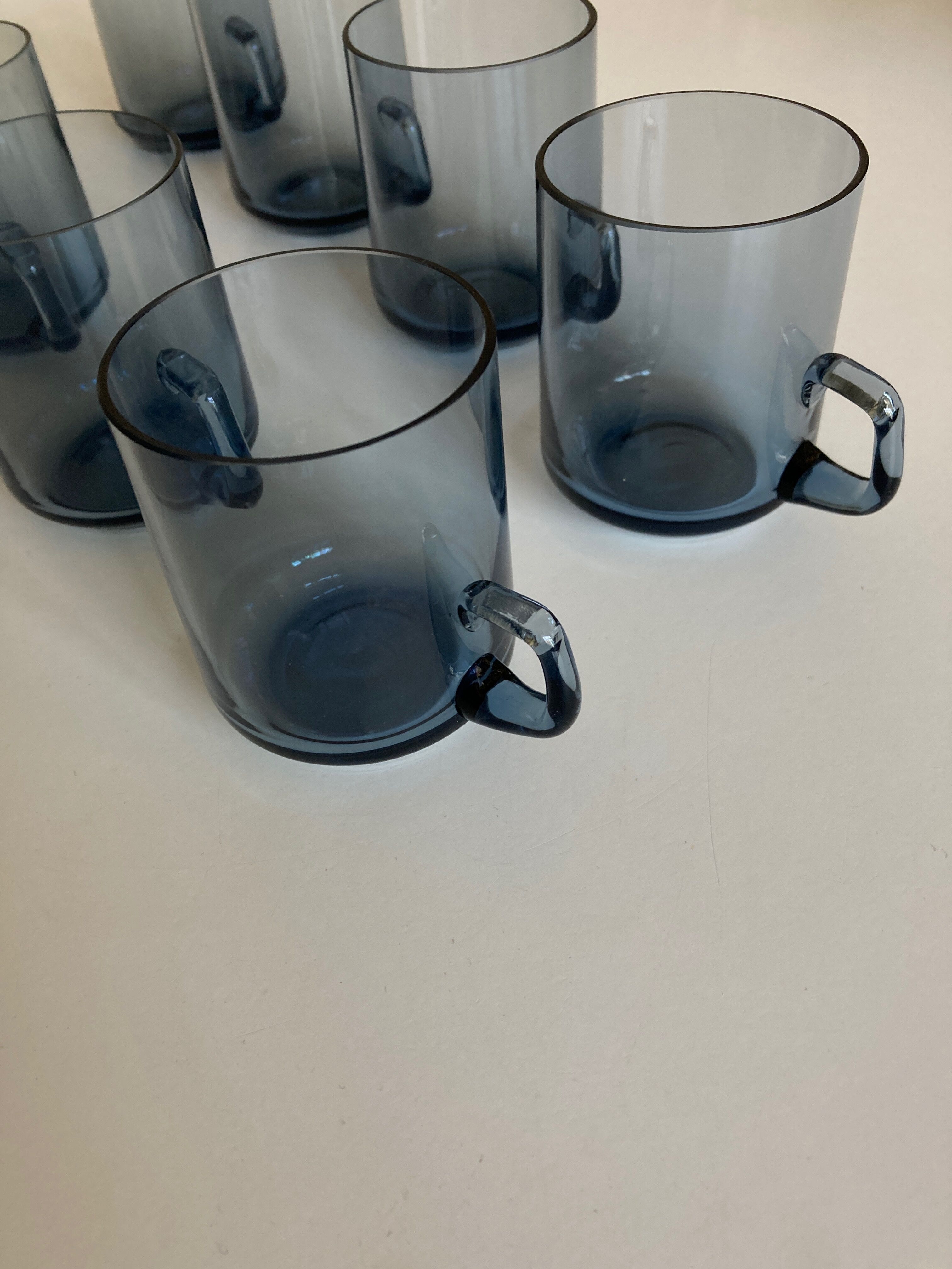 Set of 8 glasses Scandinavian cups Denby-Milnor mid century modern ice blue