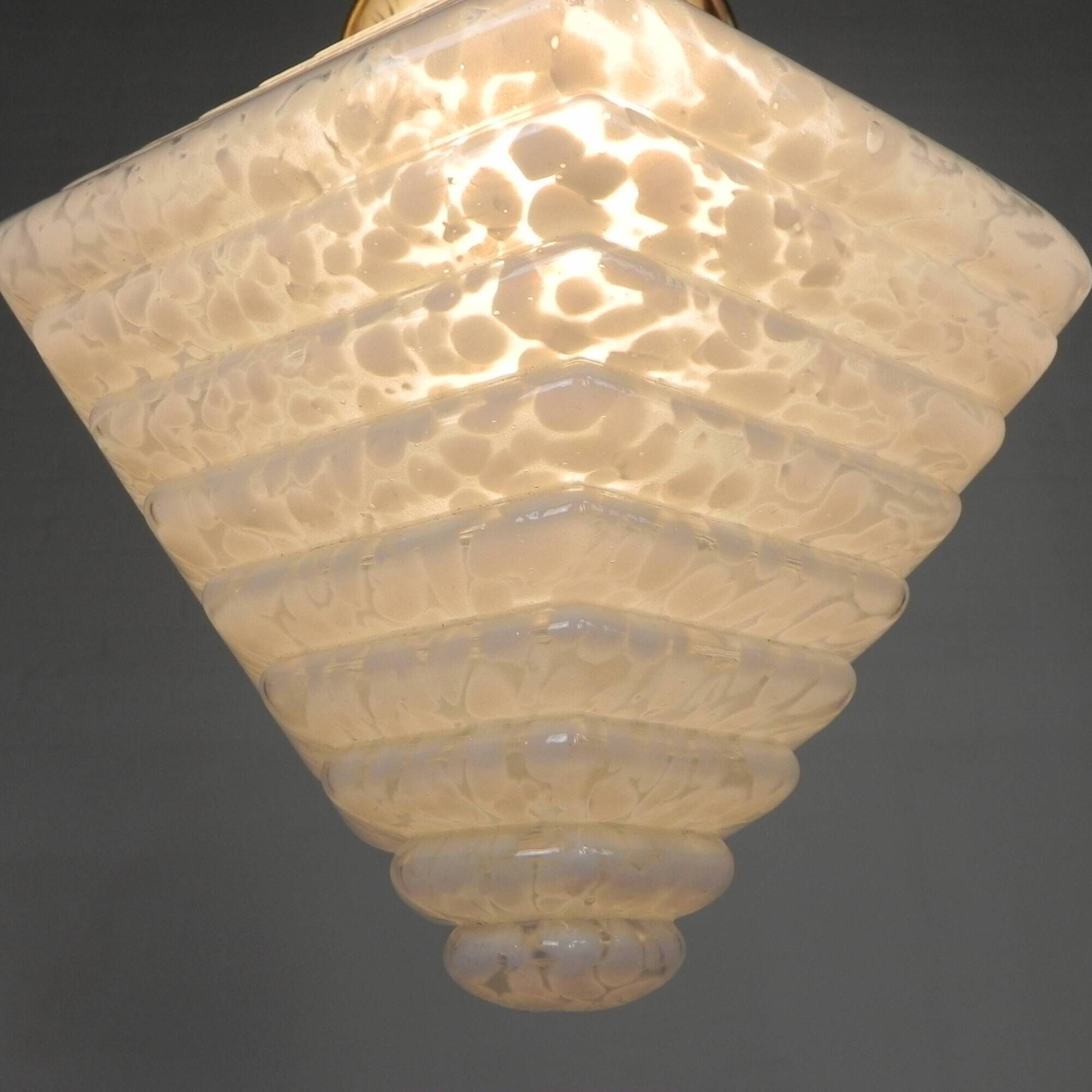 Art Deco pendant lamp with a hexagonal stepped glass shade, 1930s