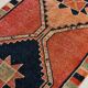 Pomegranate Red & Navy Blue Vintage Runner Rug, Geometric Pattern Runner