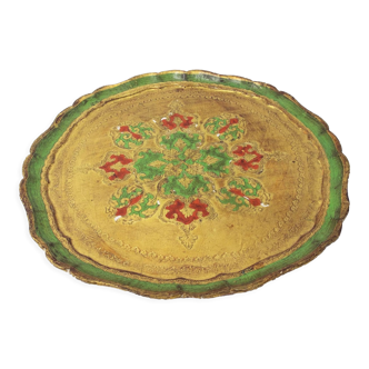 Italian round florentine scalloped tray, handpainted