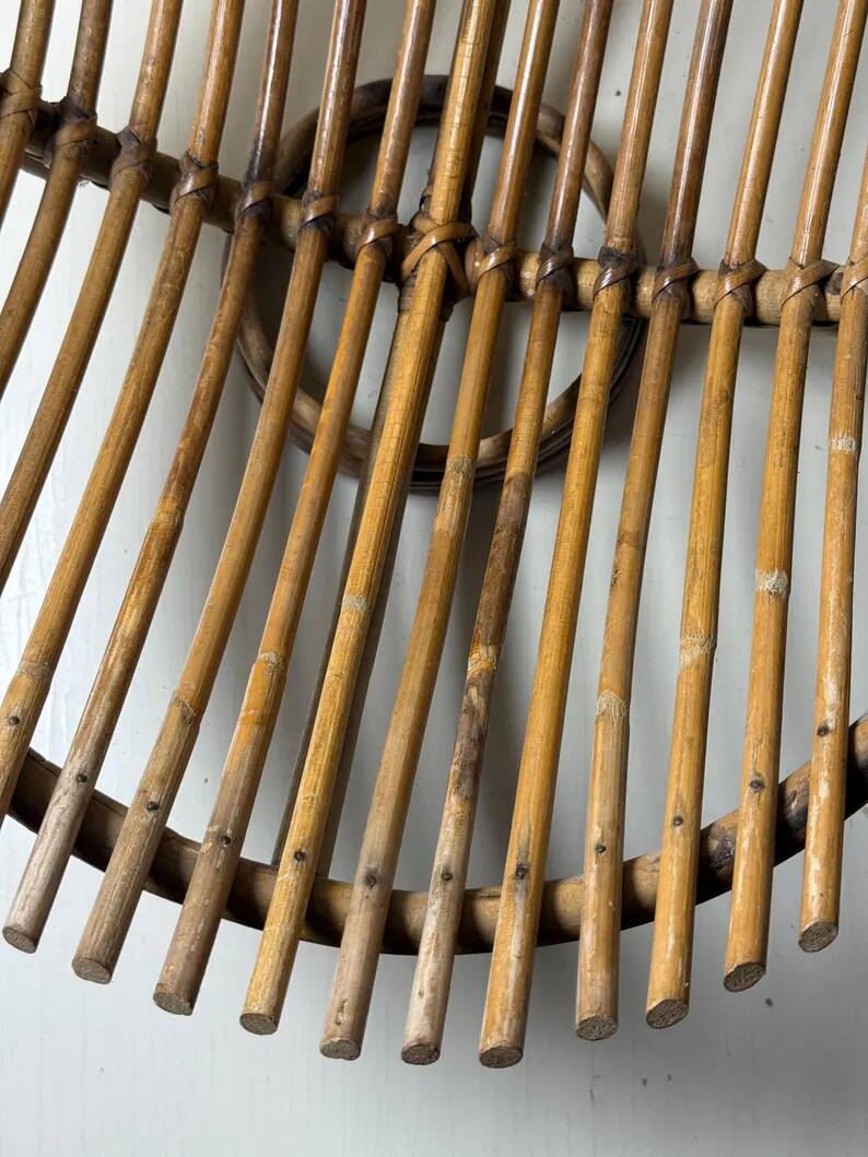 Vintage bamboo and rattan fruit bowl – Large fruit basket, boho chic / Riviera, retro centrepiece – Mid-Century 60s design