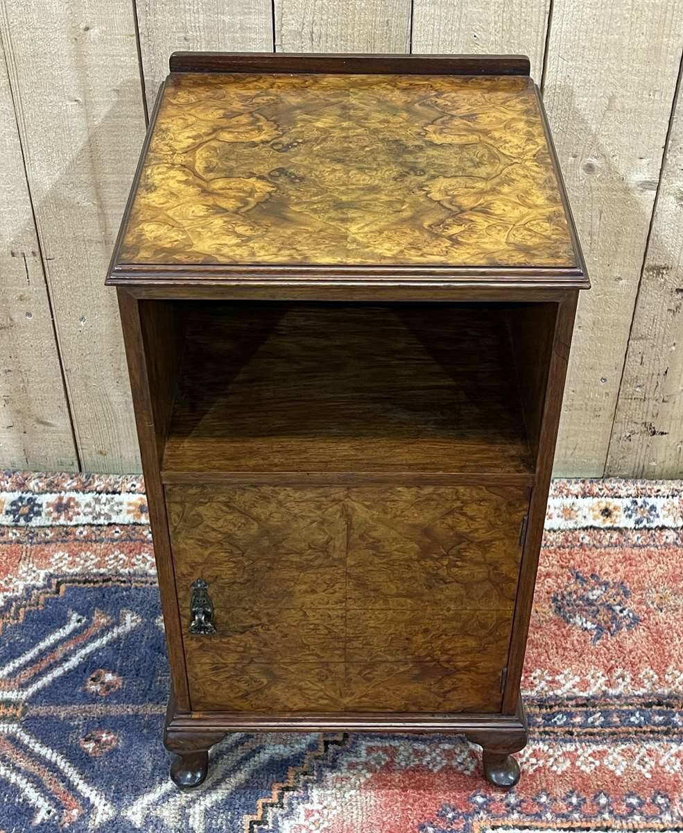 1930s English Burl Walnut Bedside Table