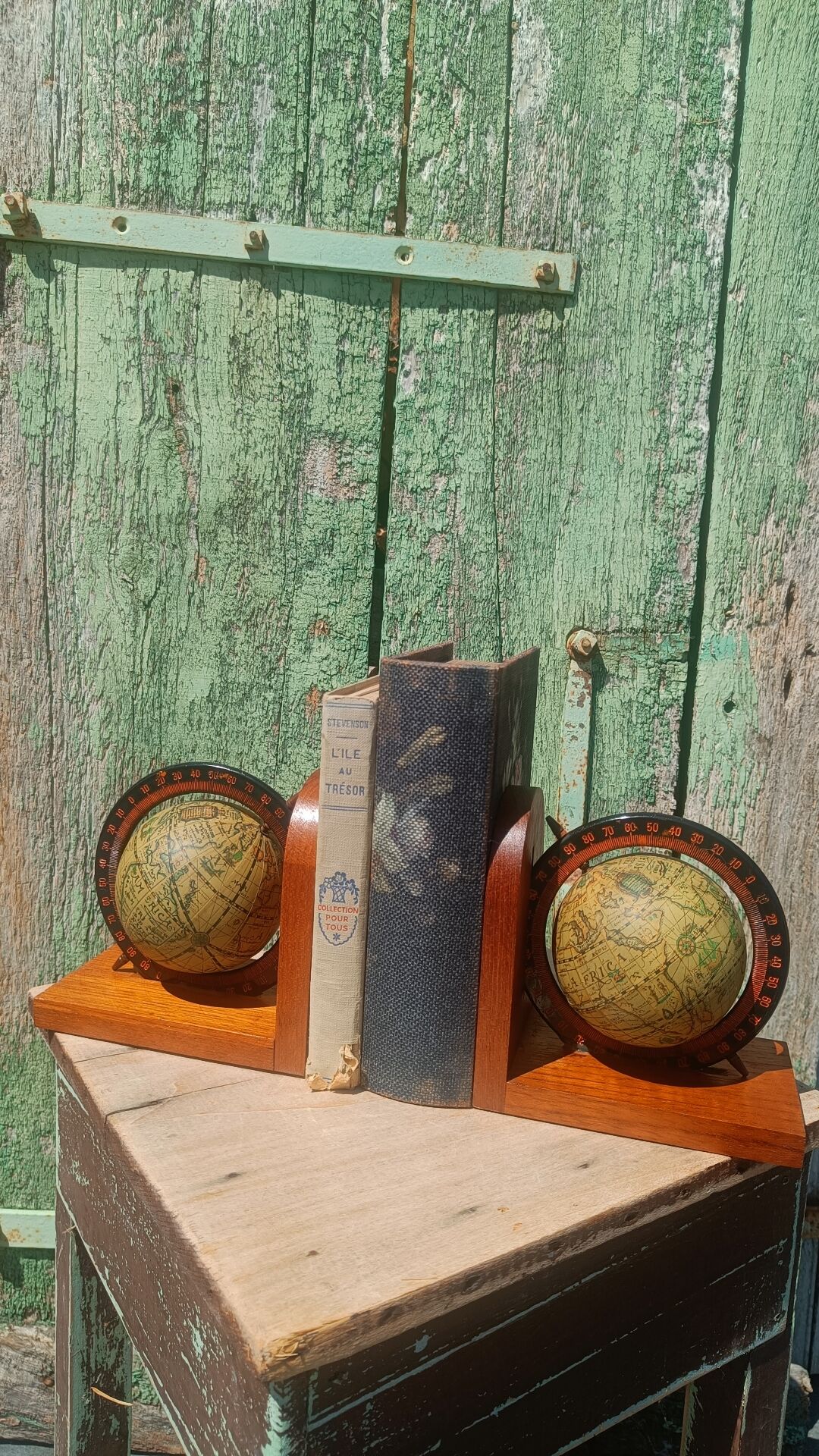Serre-livres vintage mappemondes – Années 70