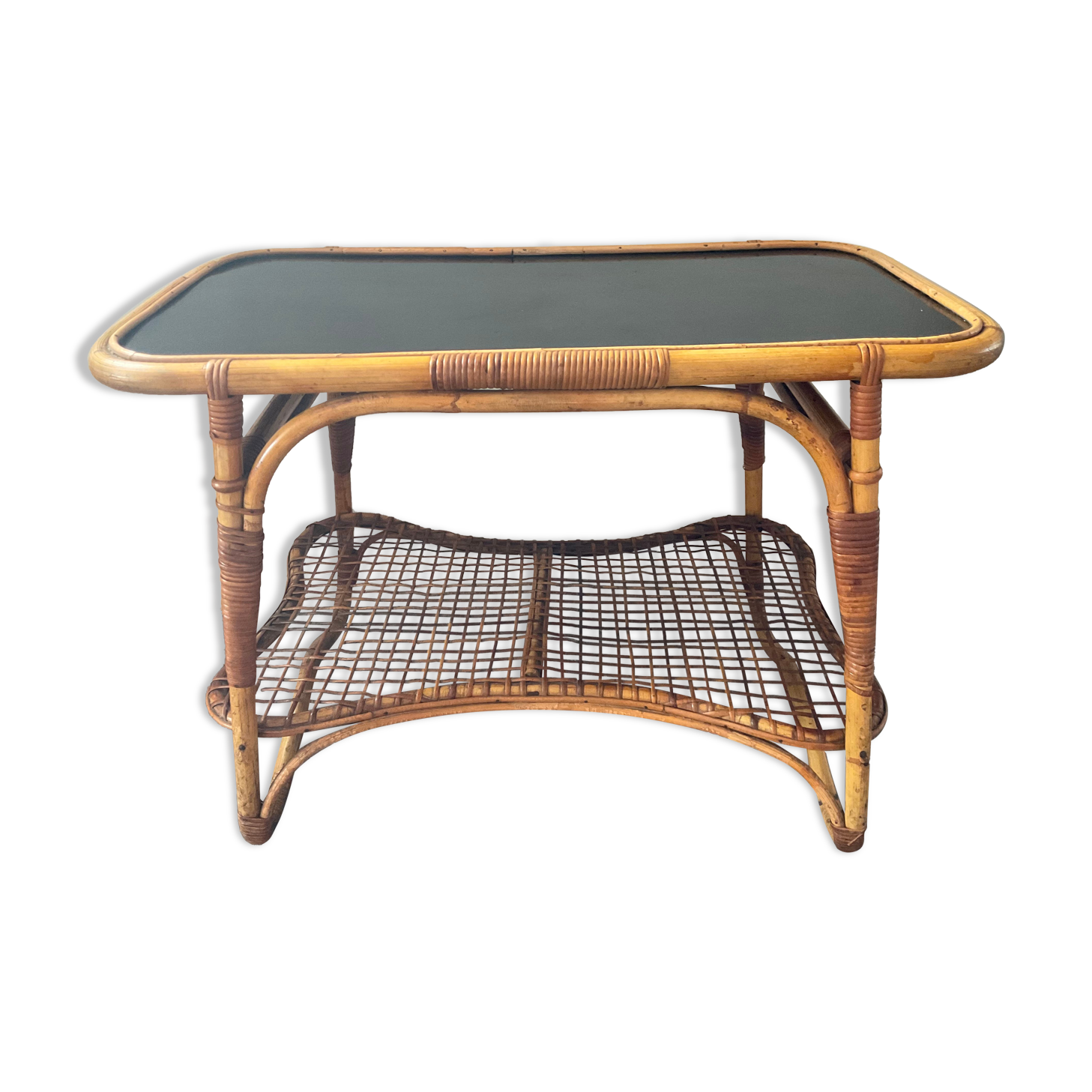 Vintage coffee table from the 50s in rattan