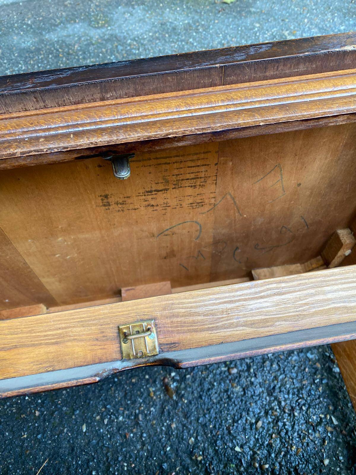 1950s Art Deco solid wood shelf with drawer