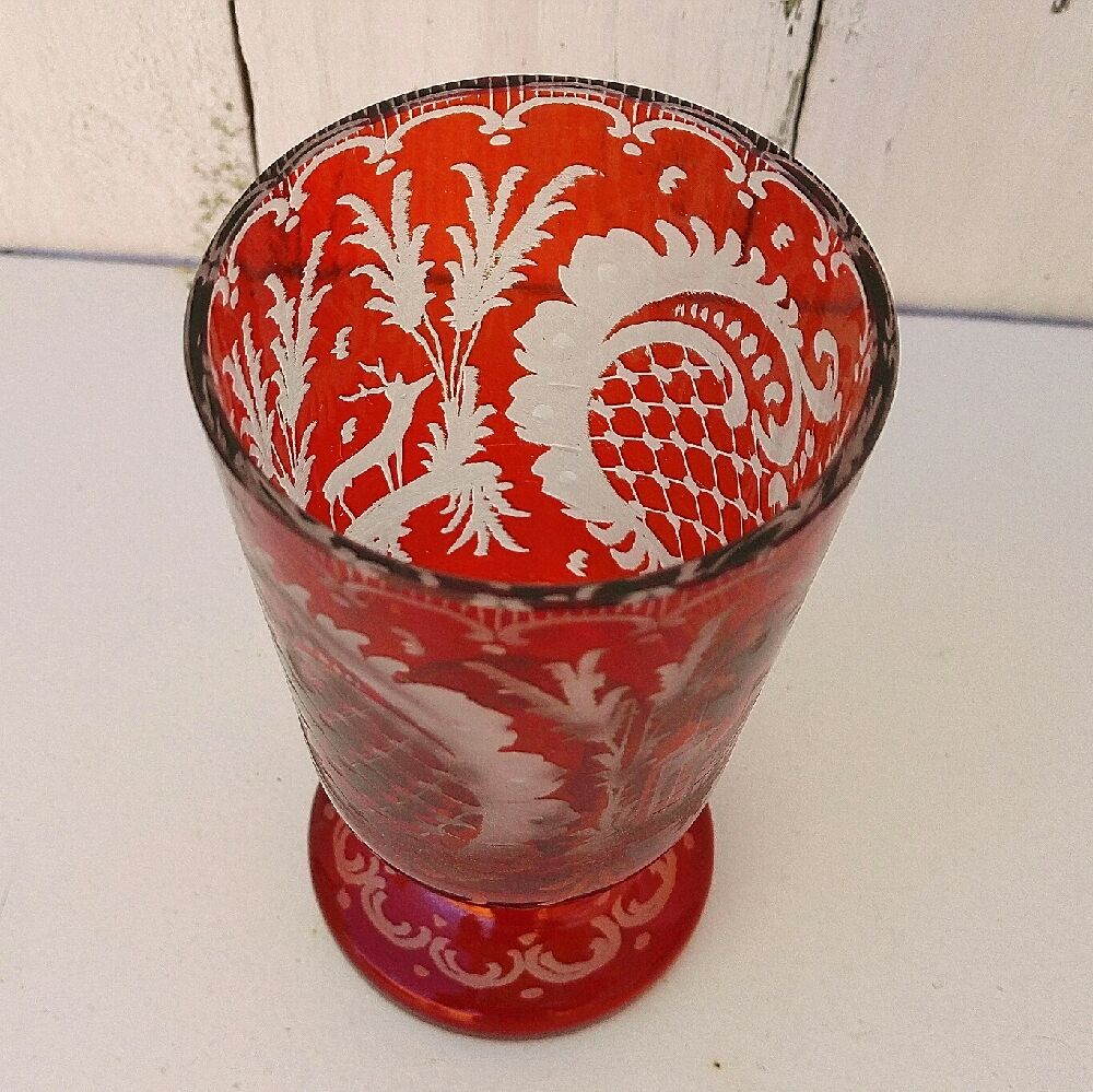 Red bohemian crystal glass, vintage